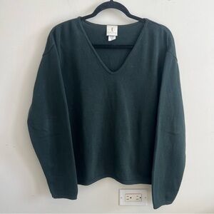 Chana Comfort Deep Green V-Neck Sweater 100% Cotton Classic Elevated Eclectic